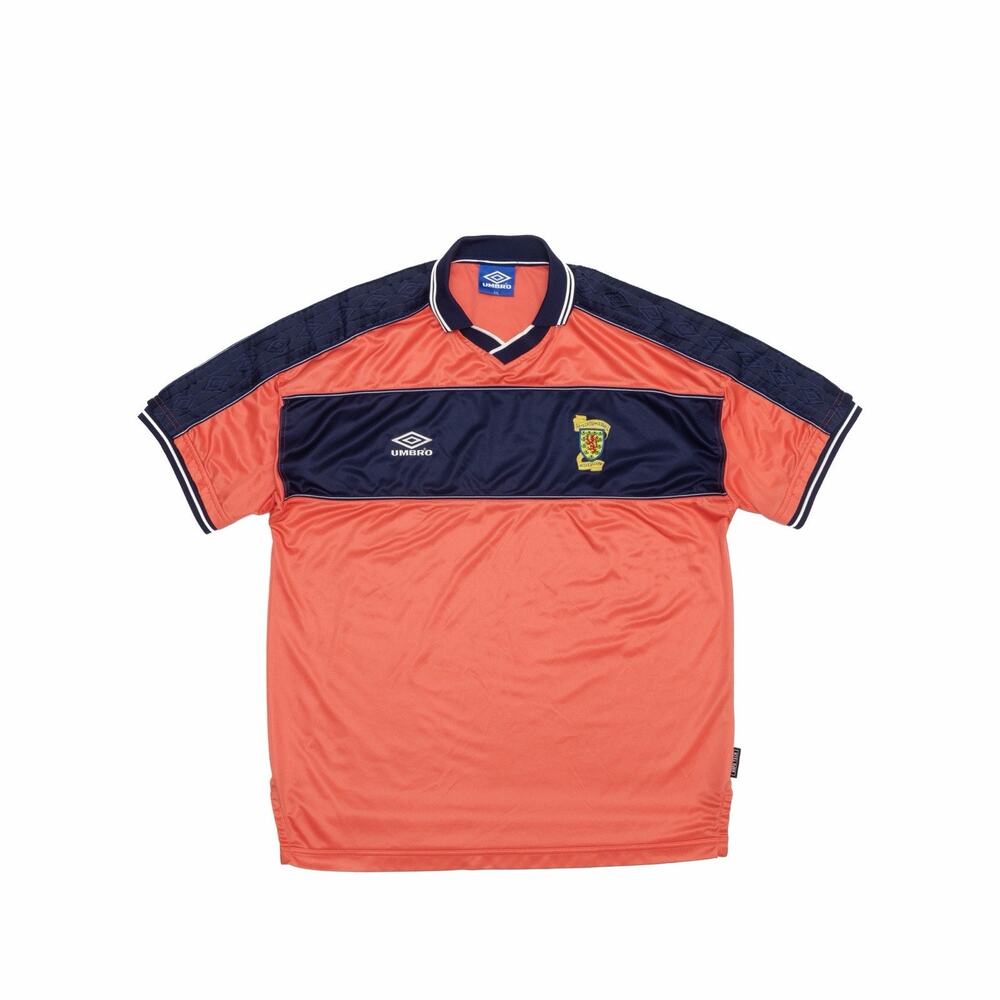 VTG 1999-00 Umbro Scotland National Soccer Jersey Away Orange Navy RARE XXL